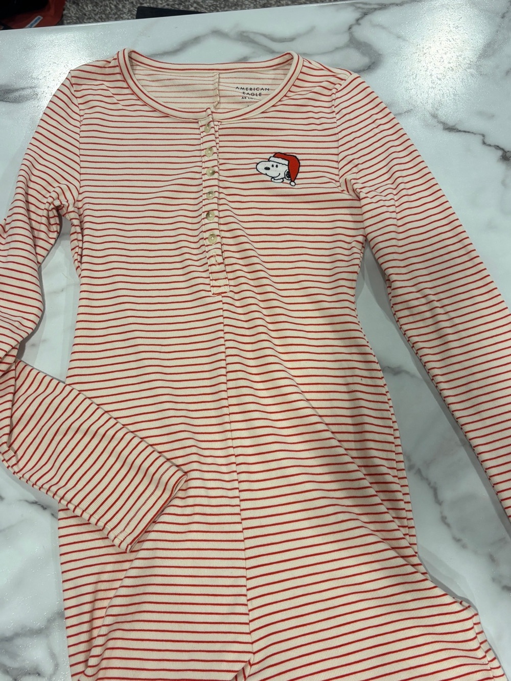 American Eagle - Red Stripe Snoopy Pajama Onesie